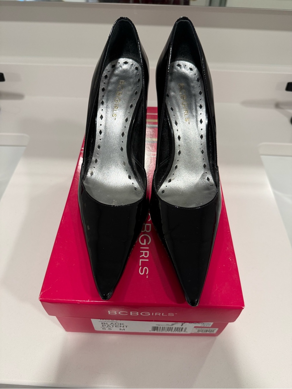 BCBGirls Black Patent Pointed Toe Pumps